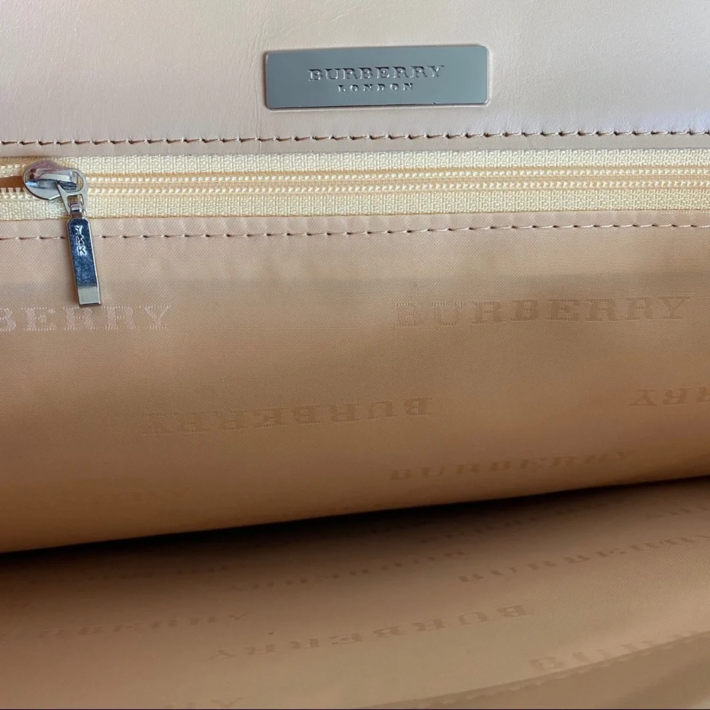 Burberry Brown Tote with Tan Strap and Plaid Cutout Detail